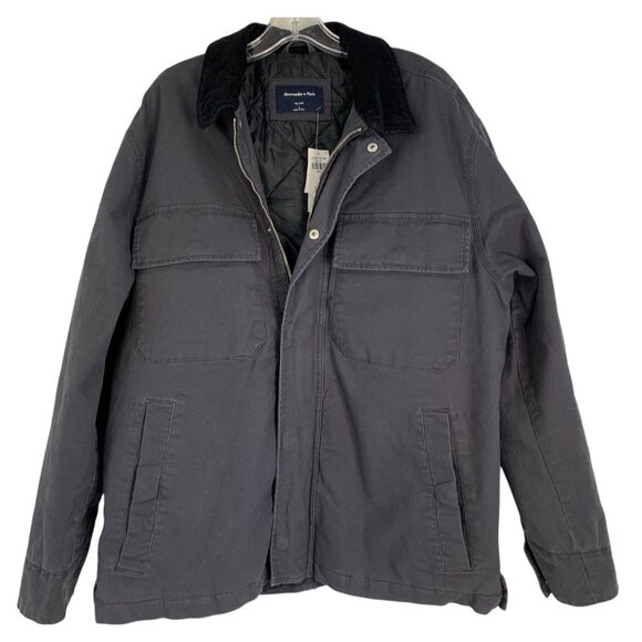 Rare VTG NWT Abercrombie & Fitch Canvas Work Jacket L Gray Zip Snap RJ10623 - Picture 12 of 12